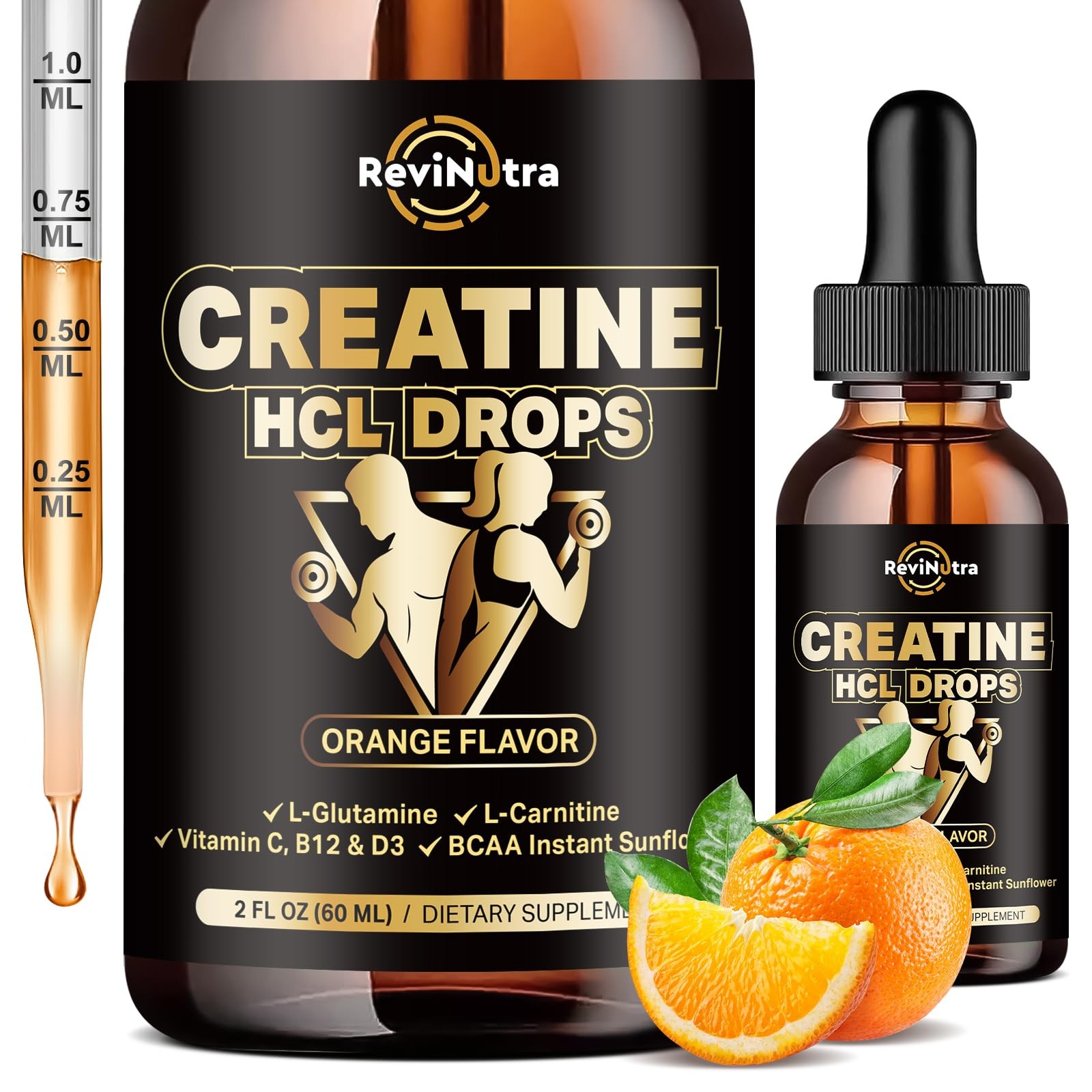 ReviNutra Creatine HCL Liquid Drops for Men & Women 1500mg Liquid Creatine Hy…