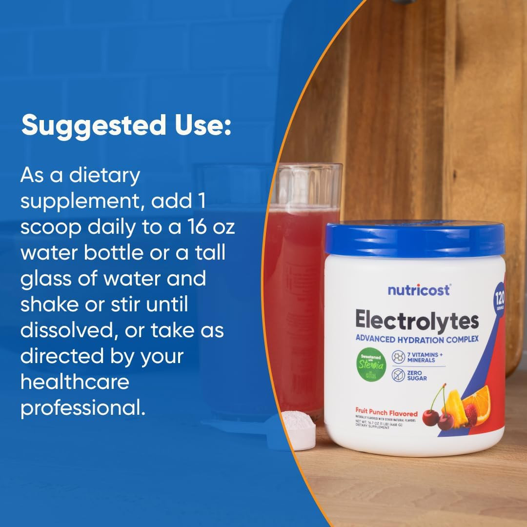 Polvo de electrolitos, hidratación con 7 vitaminas y minerales, 120 porciones