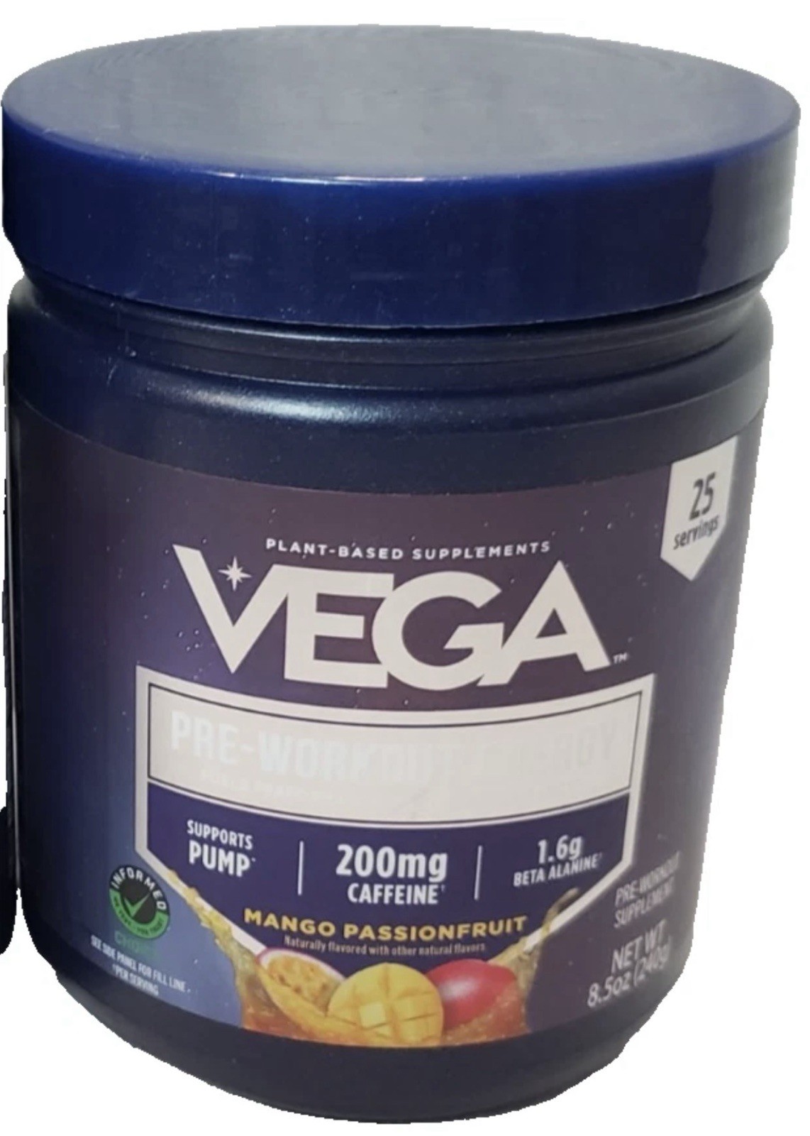 Vega Mango Passionfruit Pre-Workout Energy Supplement 8.4 Oz. Powder 01/2027 NEW