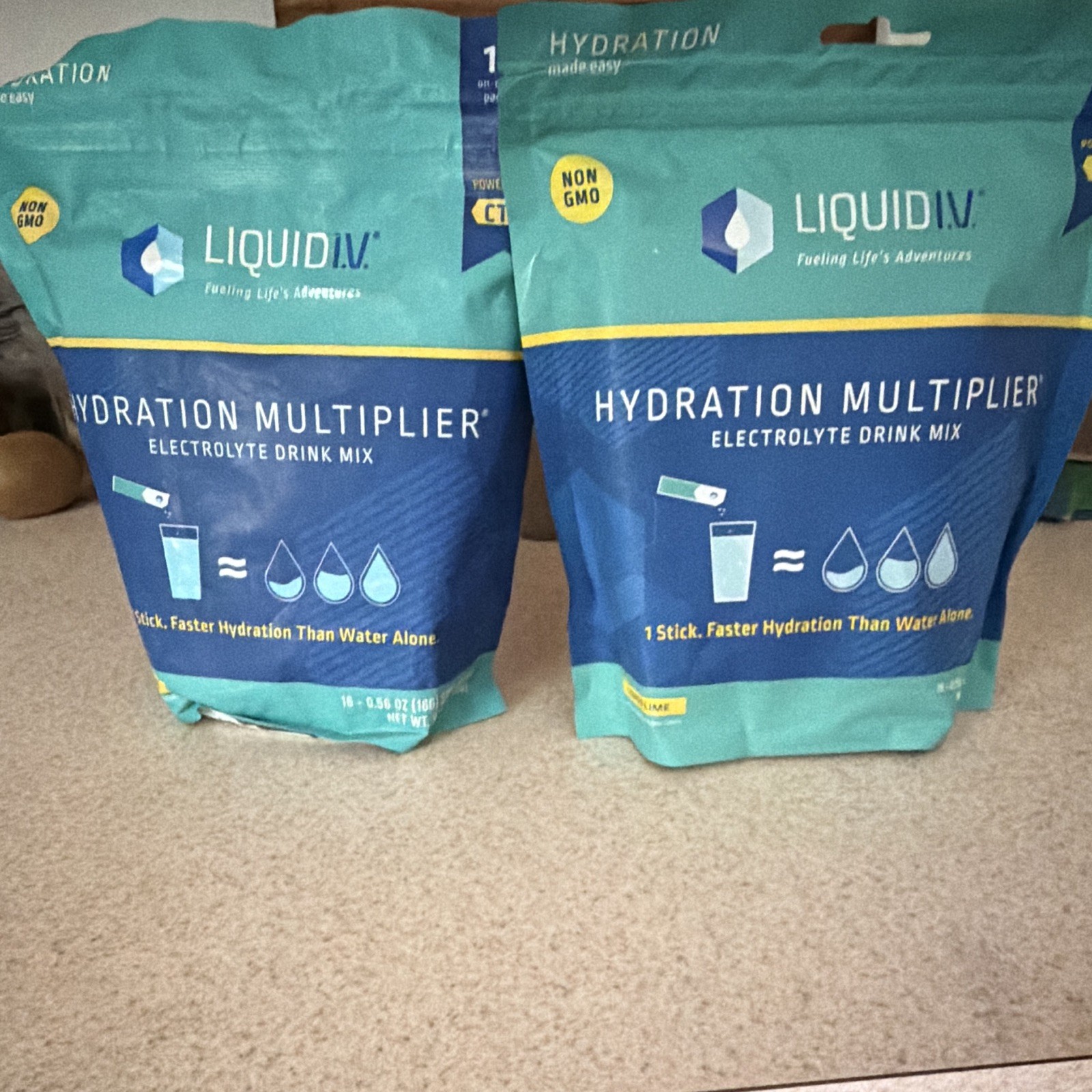 2 bags Liquid I.V. Hydration Multiplier Electrolyte Powder Lemon Lime 32 Sticks
