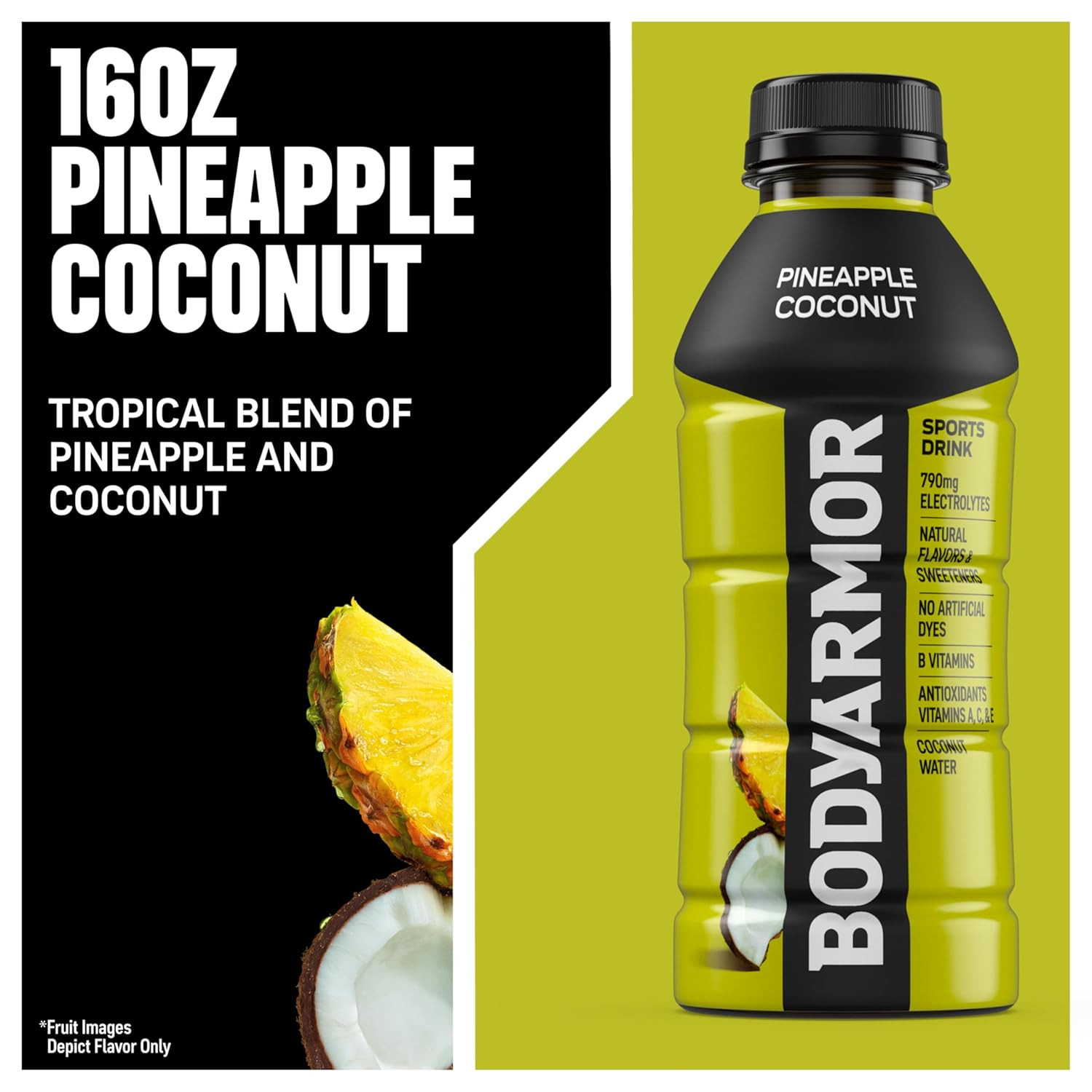 BODYARMOR Pineapple Coconut Sports Drink, 16 Fl Oz Bottles, 12 Pack Hydration