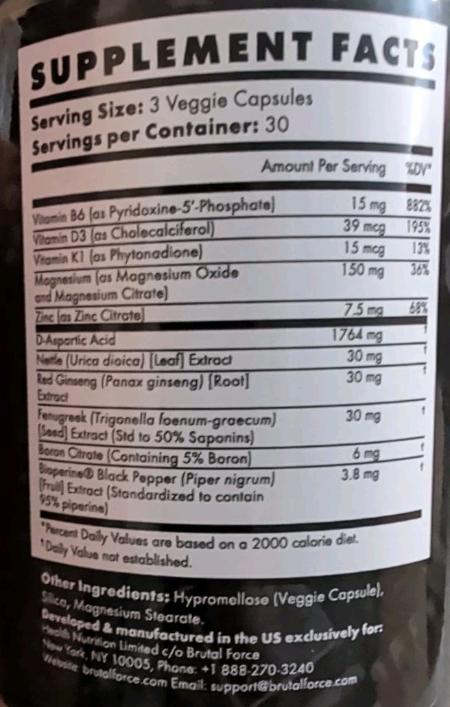 Brutal Force SBulk Test Booster 90 Capsules Muscle Bulk Gainer 10/26