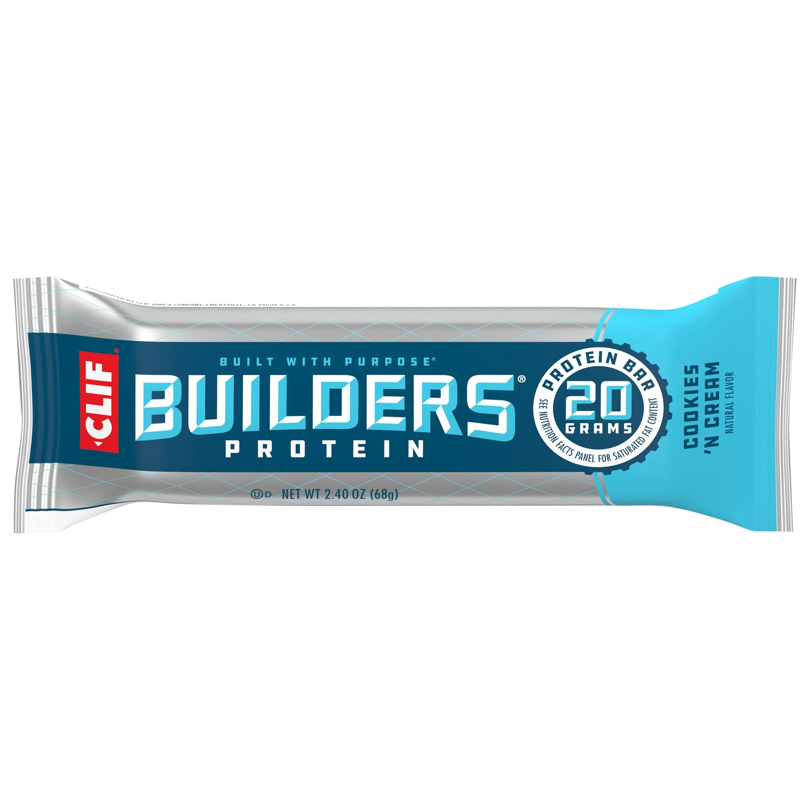 Clif Builders Protein Bar Cookie & Cream Gluten Free – 2.4 oz (Pack of 12)