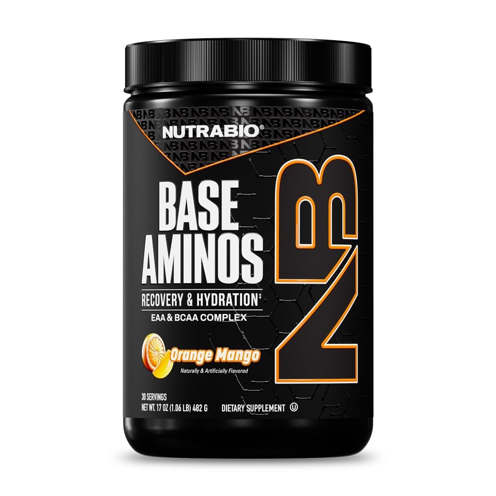 NutraBio Base Aminos EAA BCAA Powder 10g 30 Servings Orange Mango