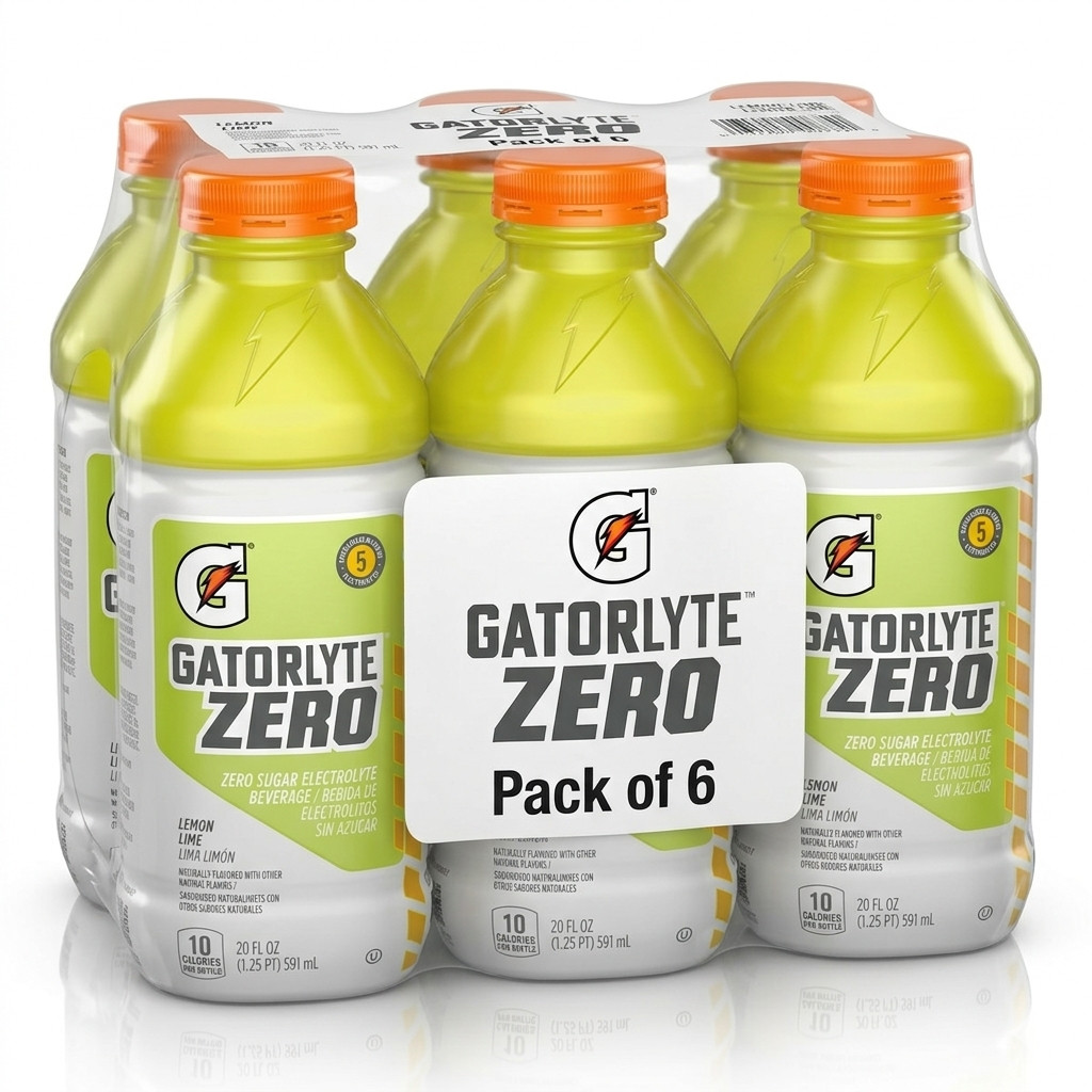 Gatorlyte Zero Sugar Lemon Lime 20oz 6 Pack Electrolyte Hydration