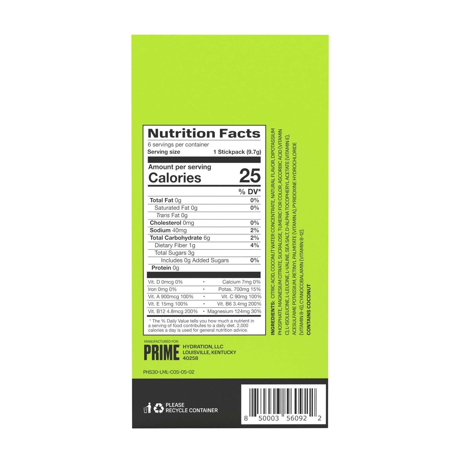 PRIME Hydration Sticks LEMON LIME 6-pack- EXP: 02/25