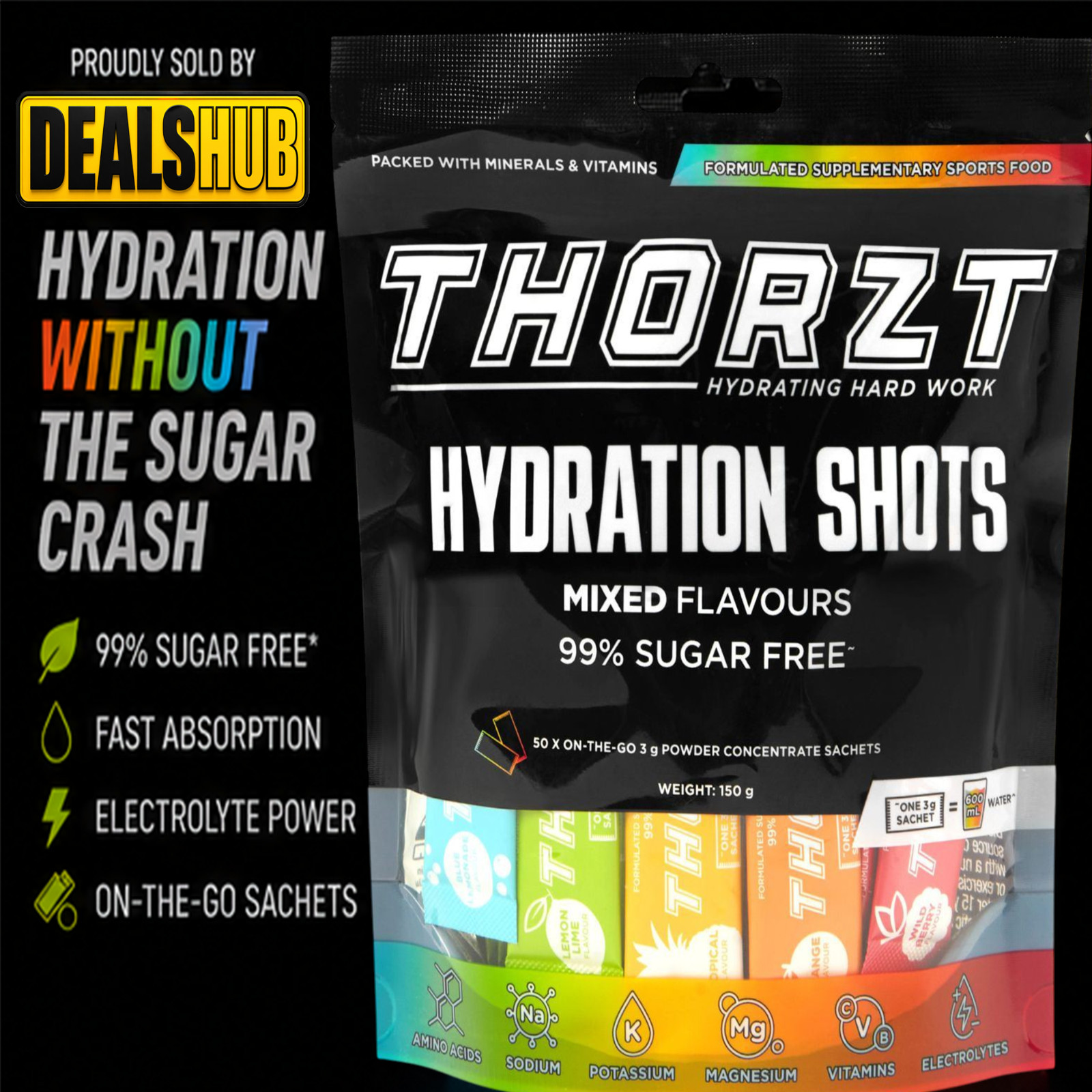 THORZT SSSFMIX – 50 x 3gm Sachets Sugar Free Solo Shots 5 Flavours Mixed Pack
