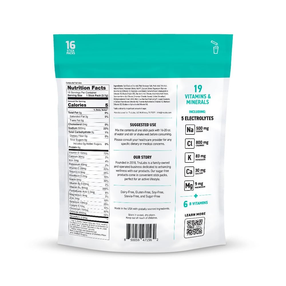 TruLabs Hydrate Peach Mango Sugar Free Electrolytes Packets 16 Count