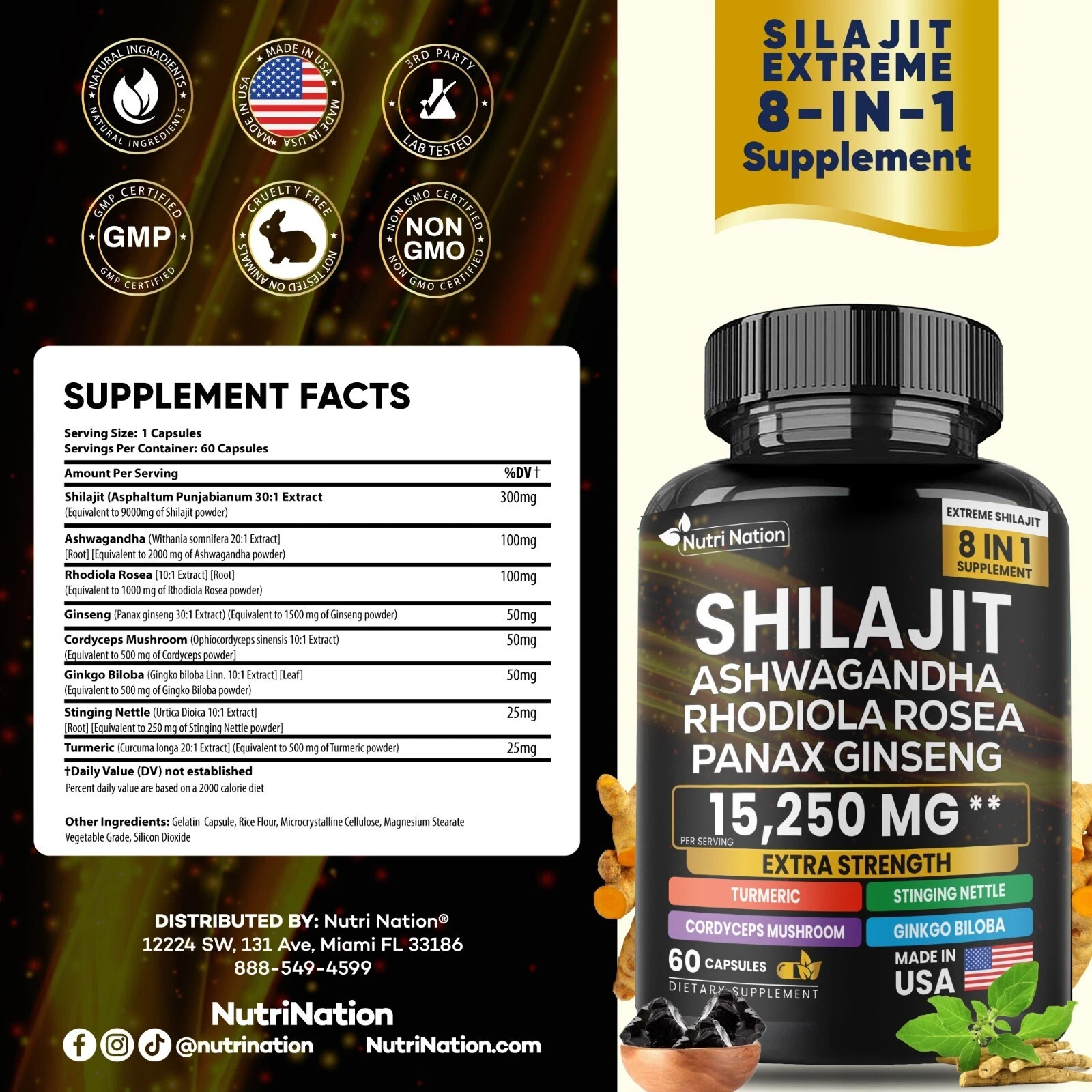 Shilajit Multivitamin (Turmeric, Ashwagandha, Ginger, Cordyceps Mushrooms) – US.