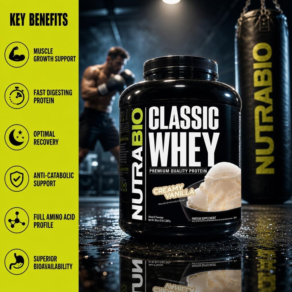 NutraBio Classic Whey Protein Powder Creamy Vanilla 5lb