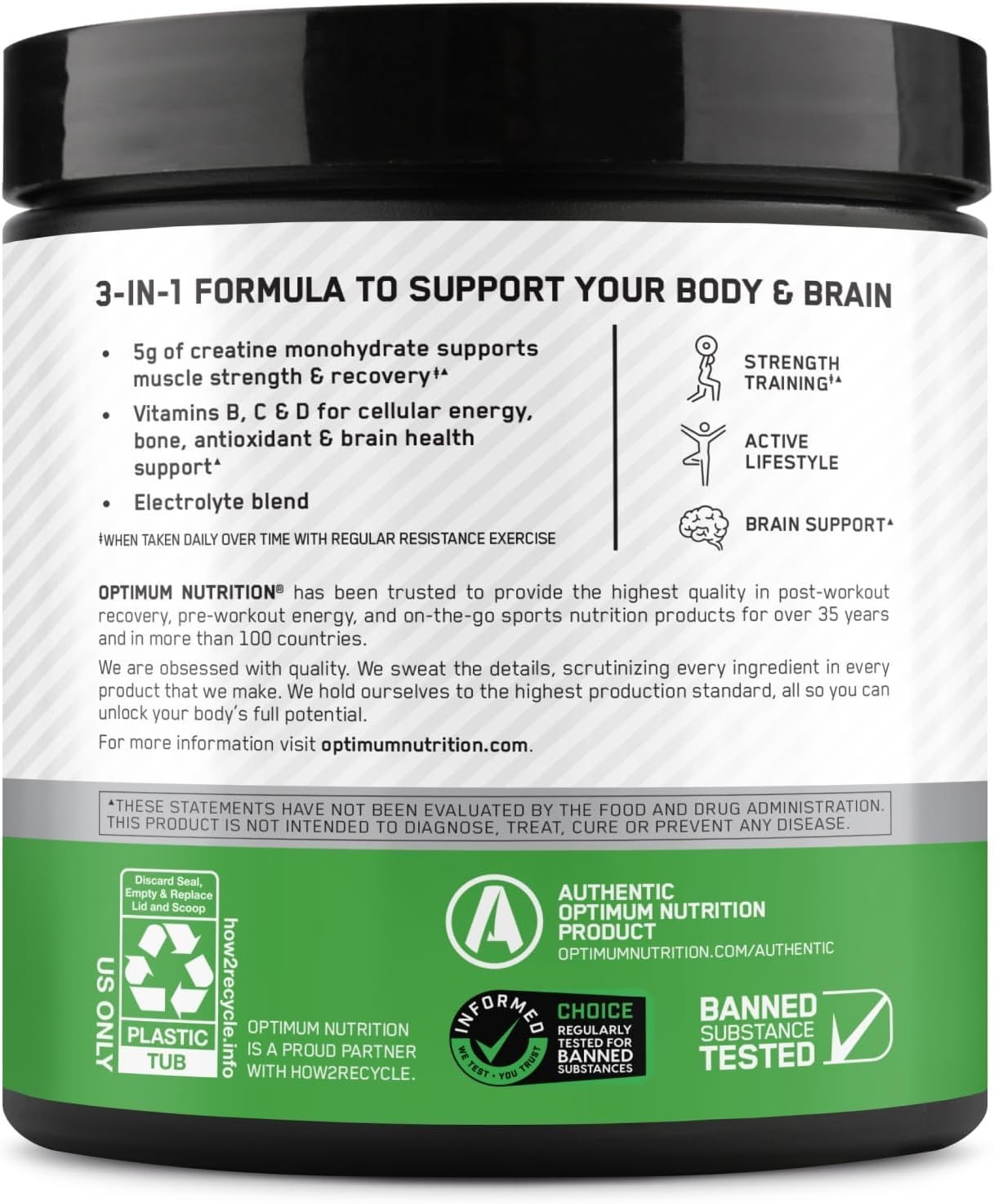 Optimum Nutrition Creatine Monohydrate Plus Powder Strawberry Peach 40 Servings