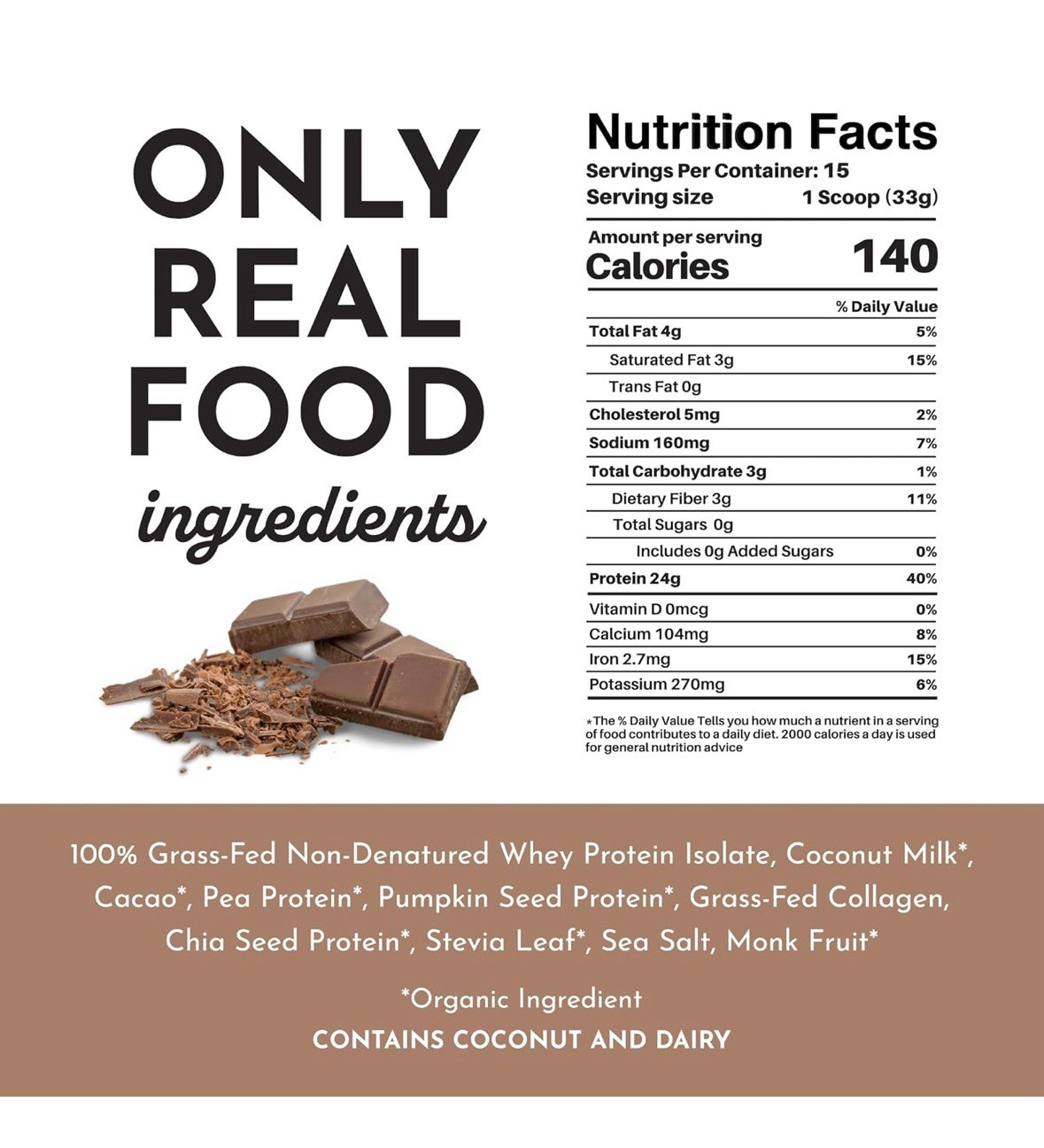 Just Ingredients Protein Powder Chocolate | 24g Protein | 15 Servings