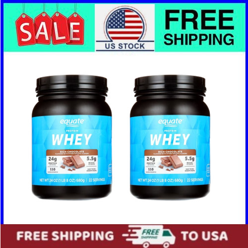 2 pack, Equate Whey Protein Powder, Rich Chocolate, 24 oz