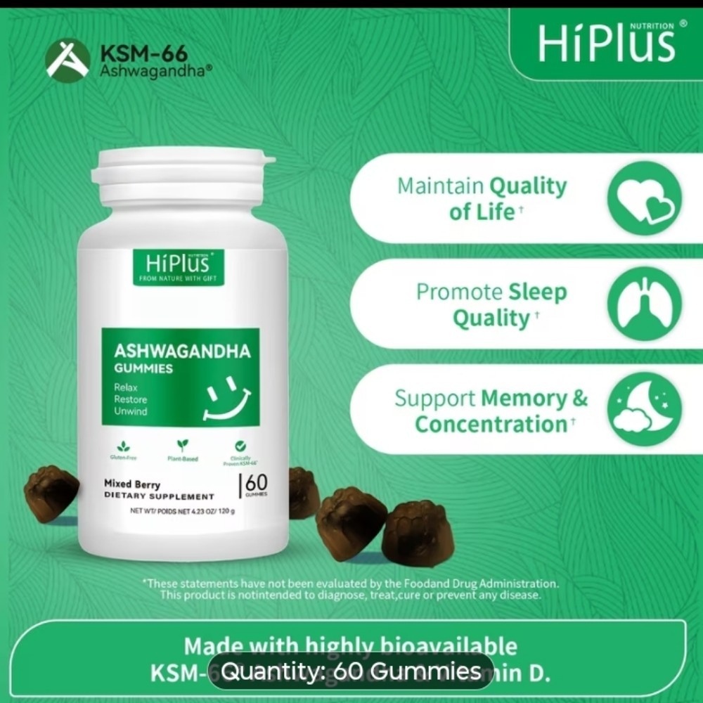 Ashwaganda Ksm-66 Gummies 3 Bottle Pack 3 Months for Stress and Sleep 🫐 Flavor