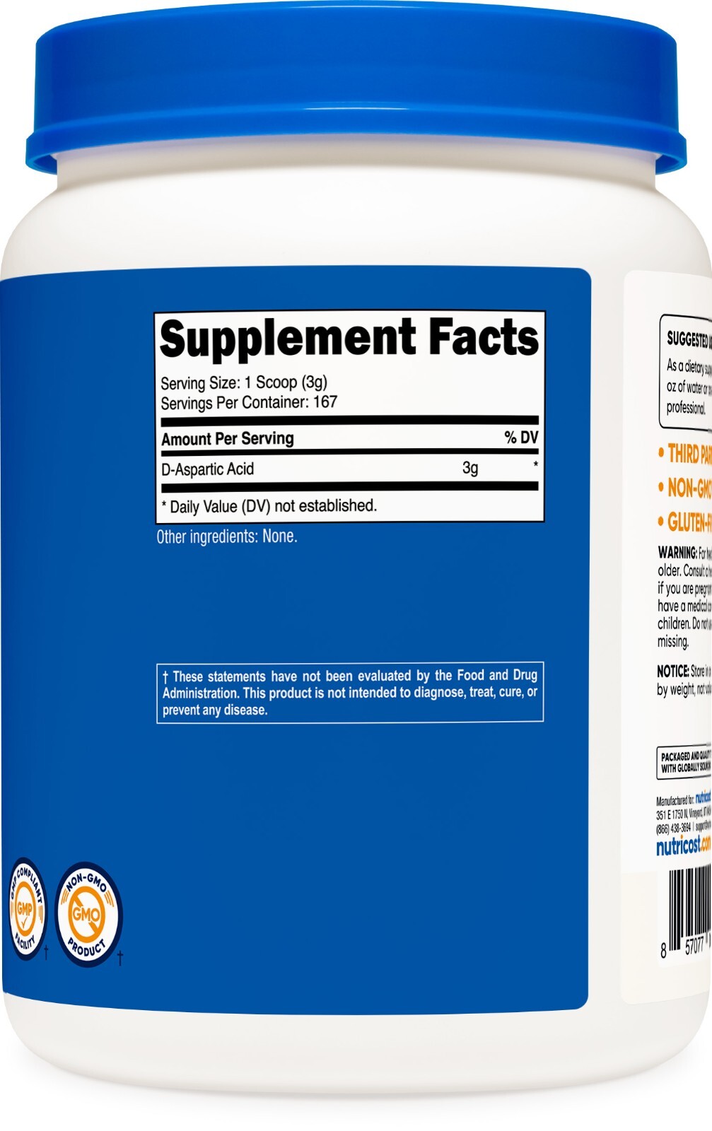 Nutricost D-Aspartic Acid (DAA) – 500G, 167 Servings, Non-GMO, Gluten Free