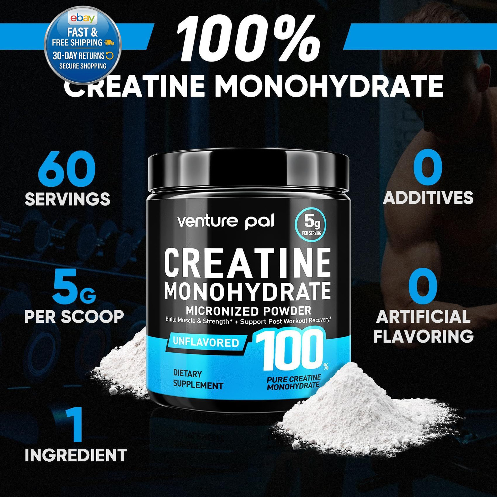 100% Pure Micronized Creatine Monohydrate 60 Servings (Pack of 1)