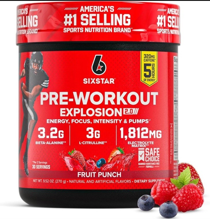 Pre Workout Powder Fruit Punch Energy Drink Mix Sports Nutrition