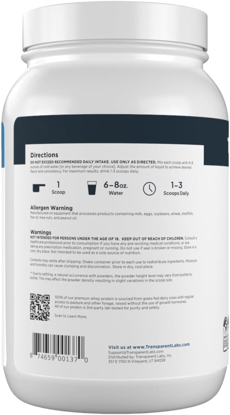 Transparent Labs Grass-Fed Whey Protein Isolate – Naturally Flavored, Gluten Fre