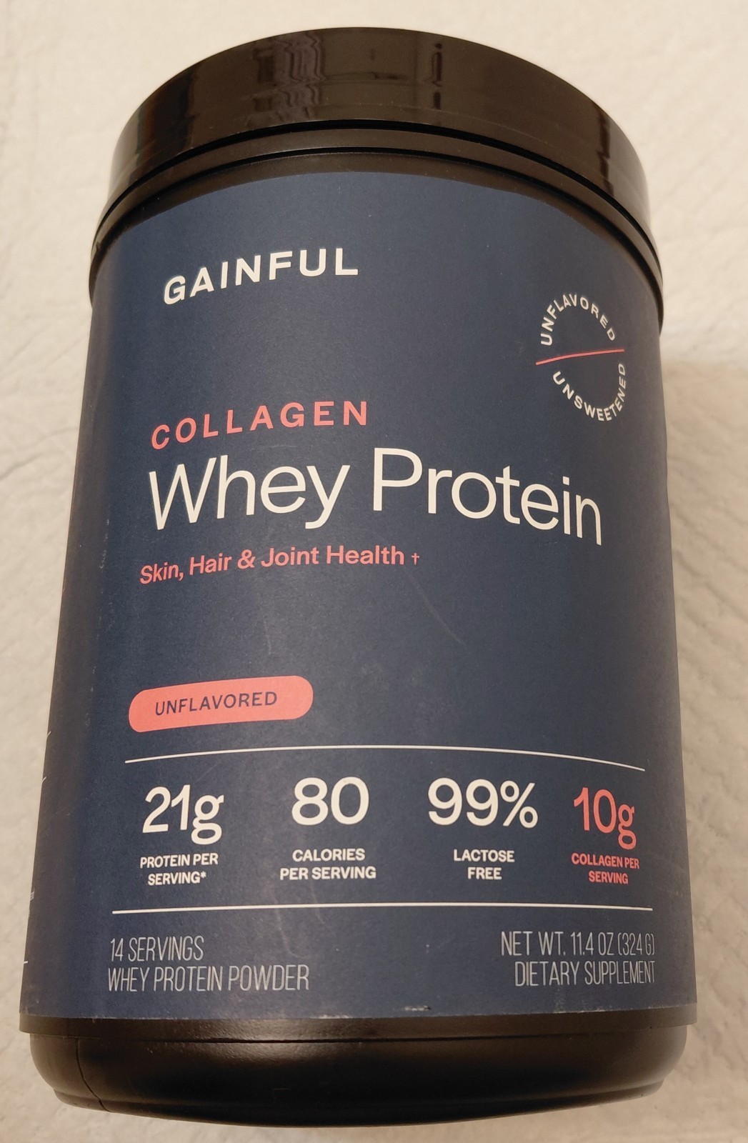 Gainful Collagen Whey Protein Unflavored 21g Protein 10g Collagen Gluten-Free