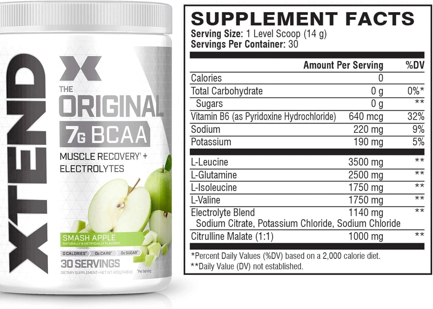 XTEND The Original 7G BCAA, Natural Zero Smash Apple, 14.3 oz (405g)