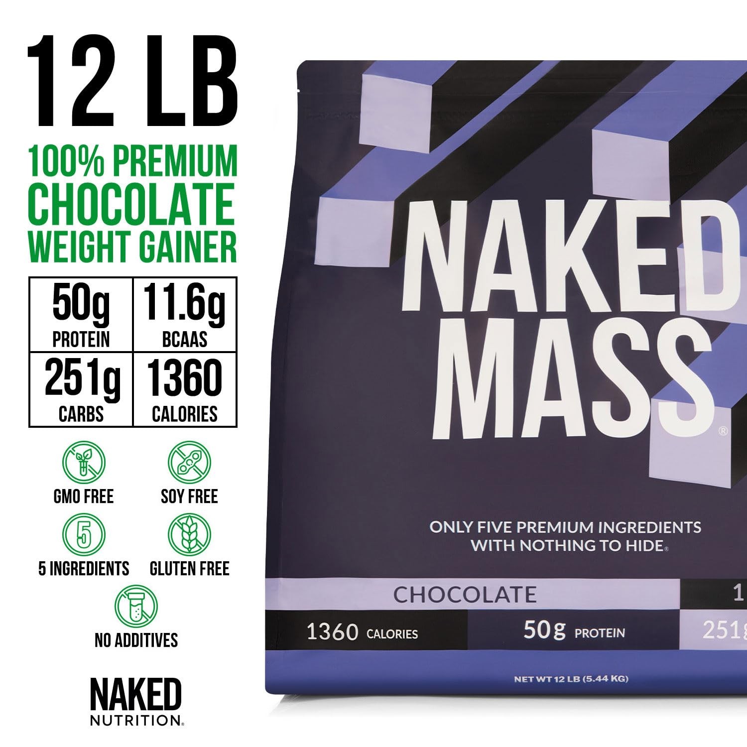 Chocolate Mass Gainer – All Natural Weight Gainer Protein Powder – 12LB Bulk