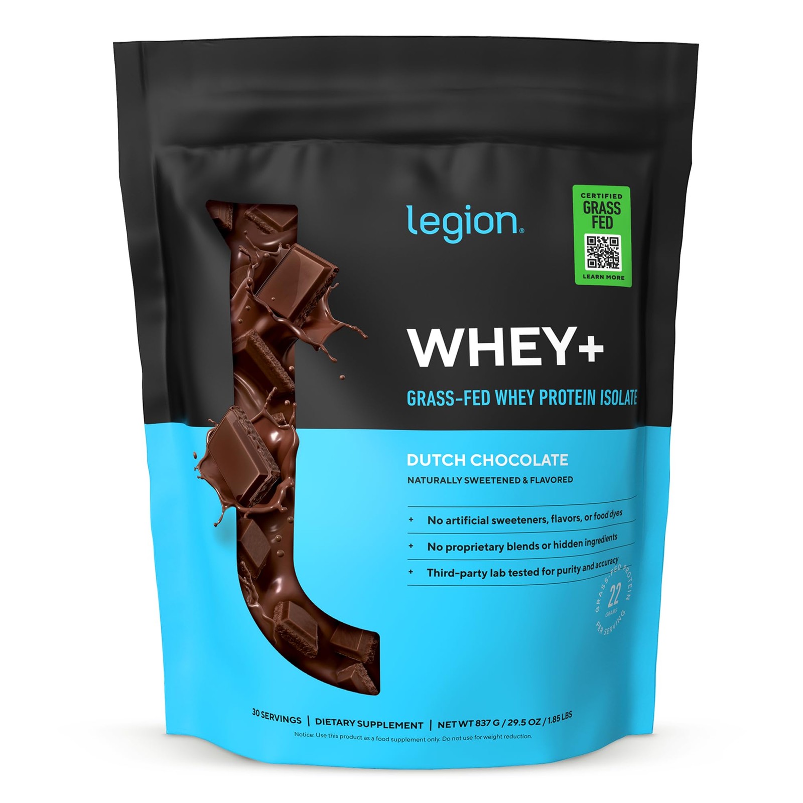 Whey+ Protein Whey Isolate from Grass Fed Cows (Chocolate, 30 Servings)