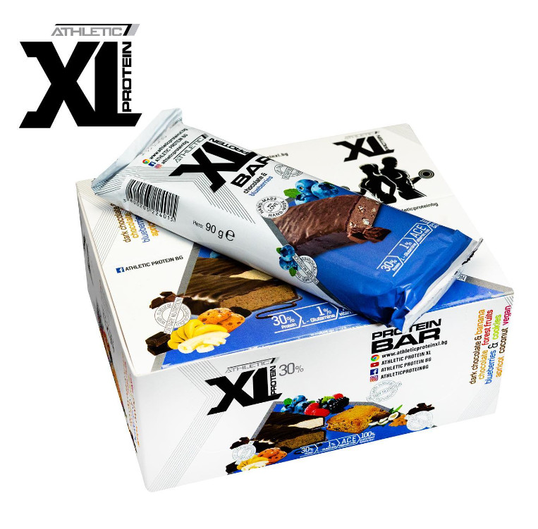 ATHLETIC XL PROTEIN BAR 90g – Box of 8 Bars Chocolate with Blueberry