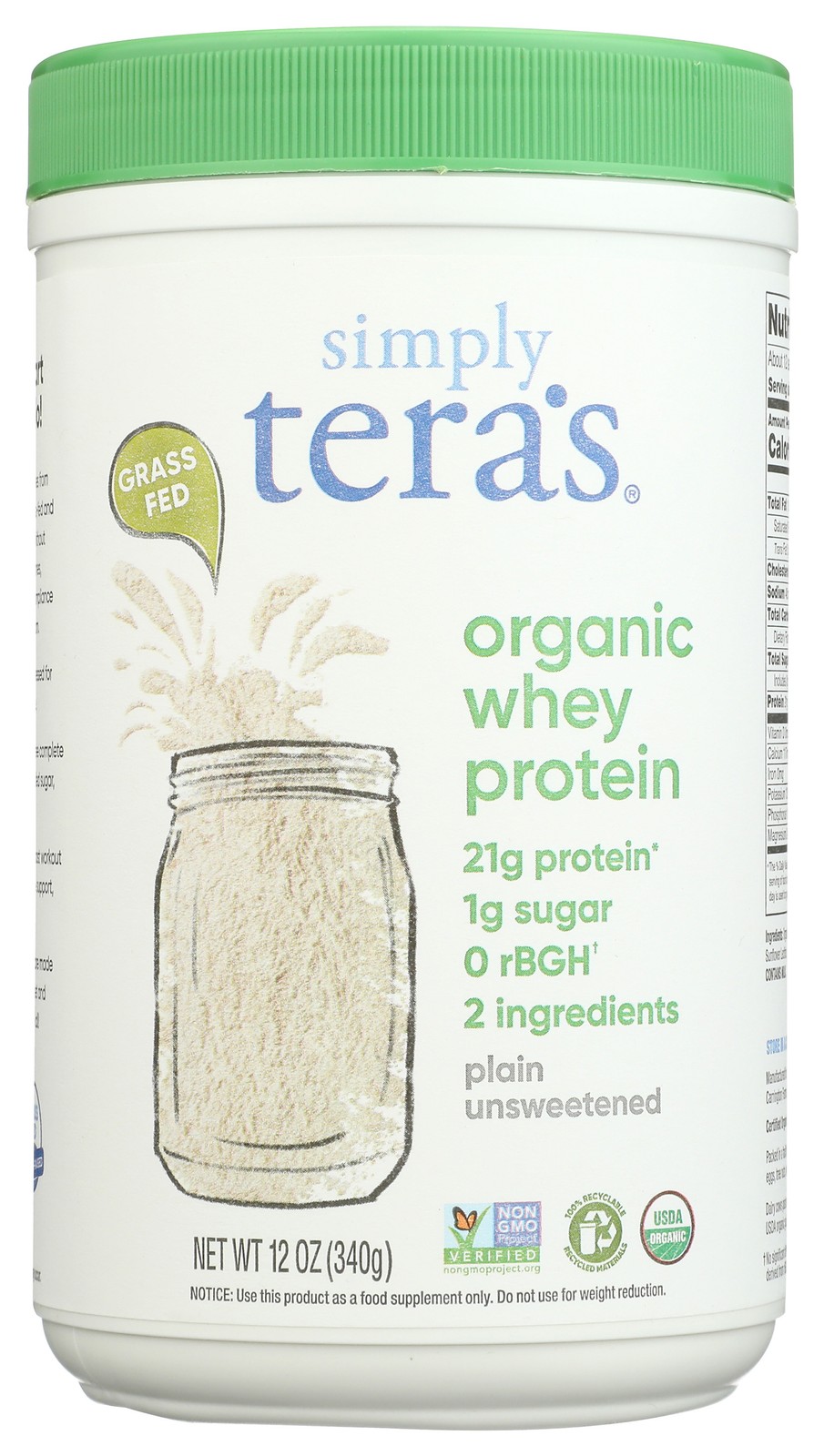 Simply Tera’S Organic Plain Unsweetened Whey Protein 12 Oz 1 Pack