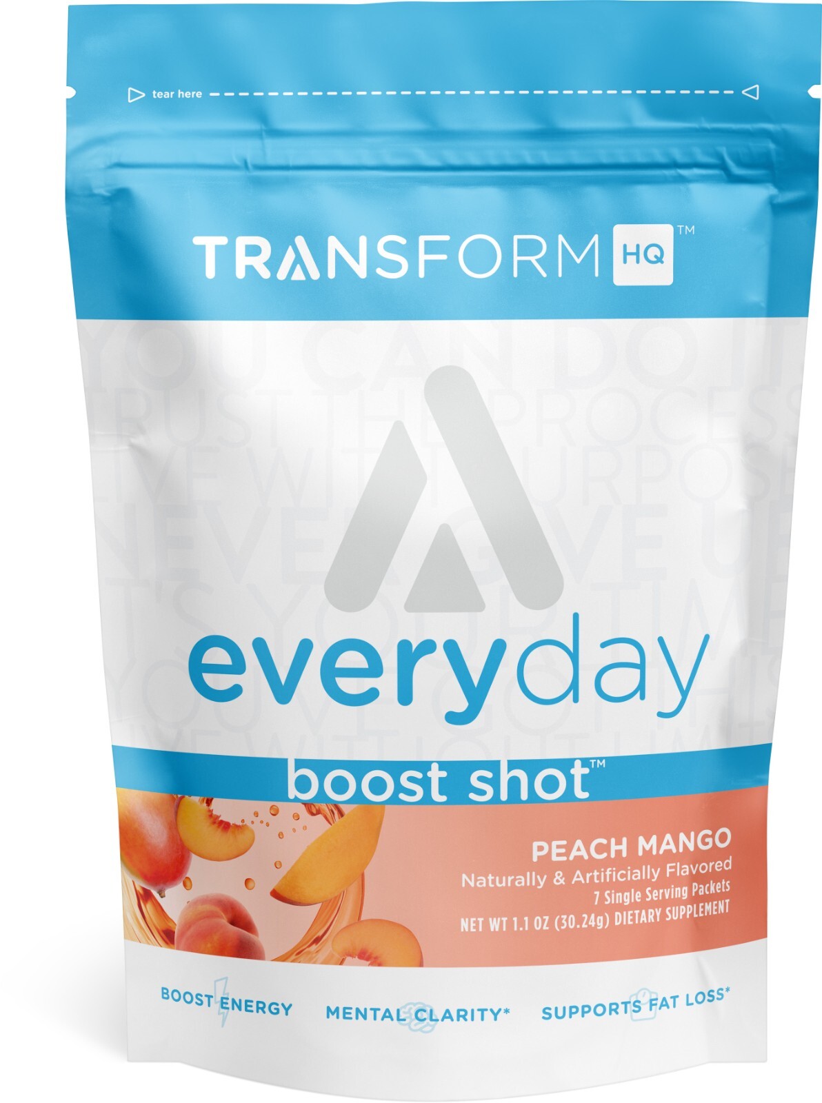 TransformHQ Boost Shot Powder Stick Packets, Peach Mango Energy – 7 Pack