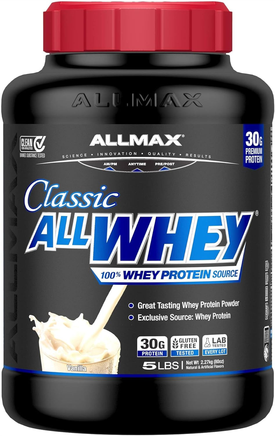 Classic Allwhey Whey Protein Powder, French Vanilla, 5 Lbs, 30G Protein per Scoo