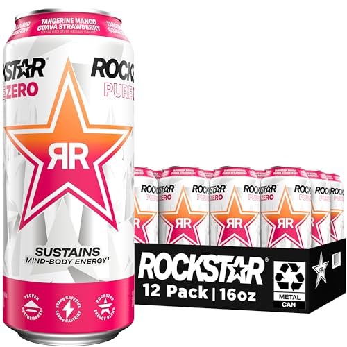 Rockstar Pure Zero 16 Fl Oz (Pack of 12) Tangerine Mango Guava Strawberry