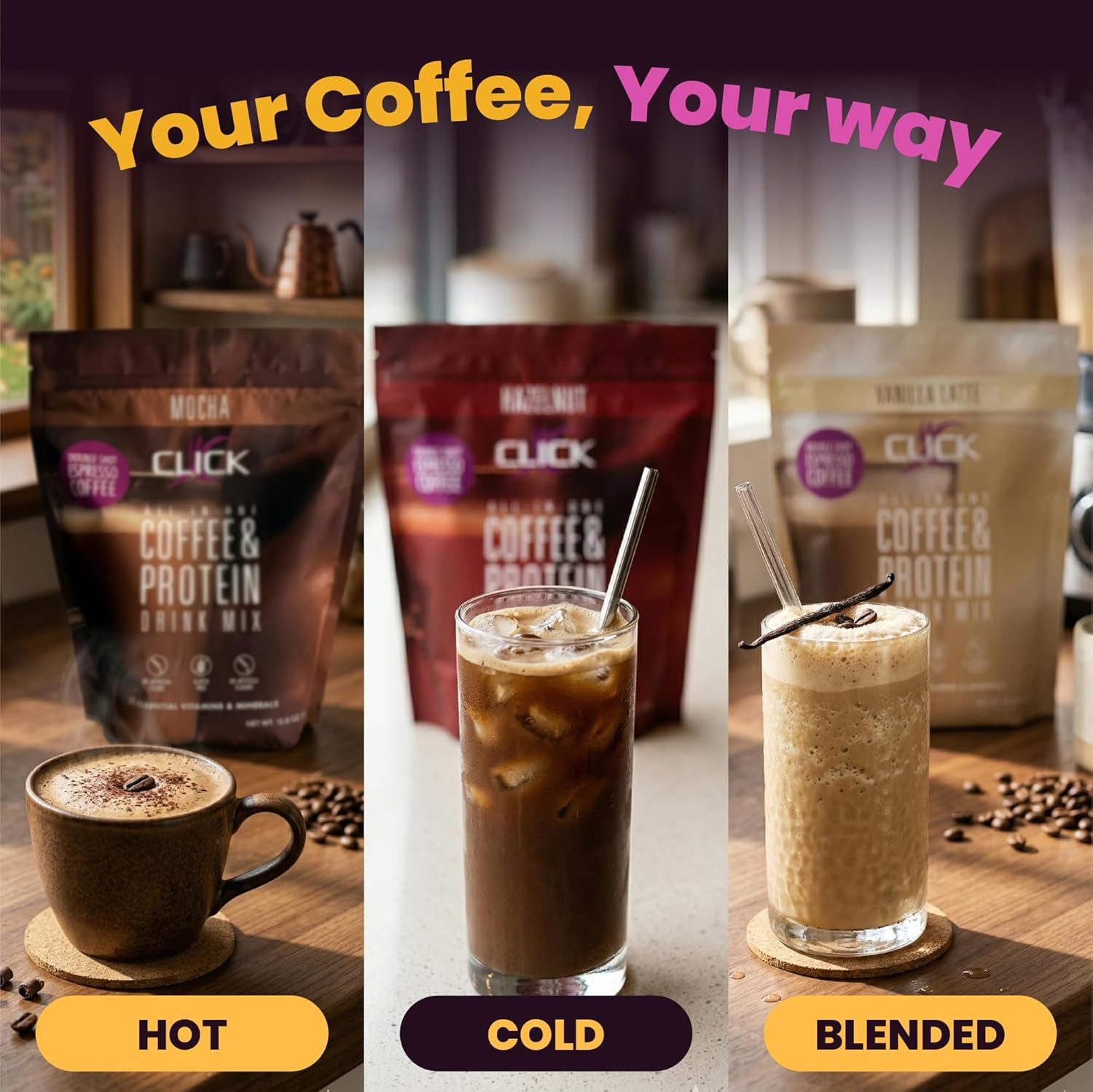 Click Coffee Protein Powder | Double Shot Espresso | 16G Protein | 23 Essential