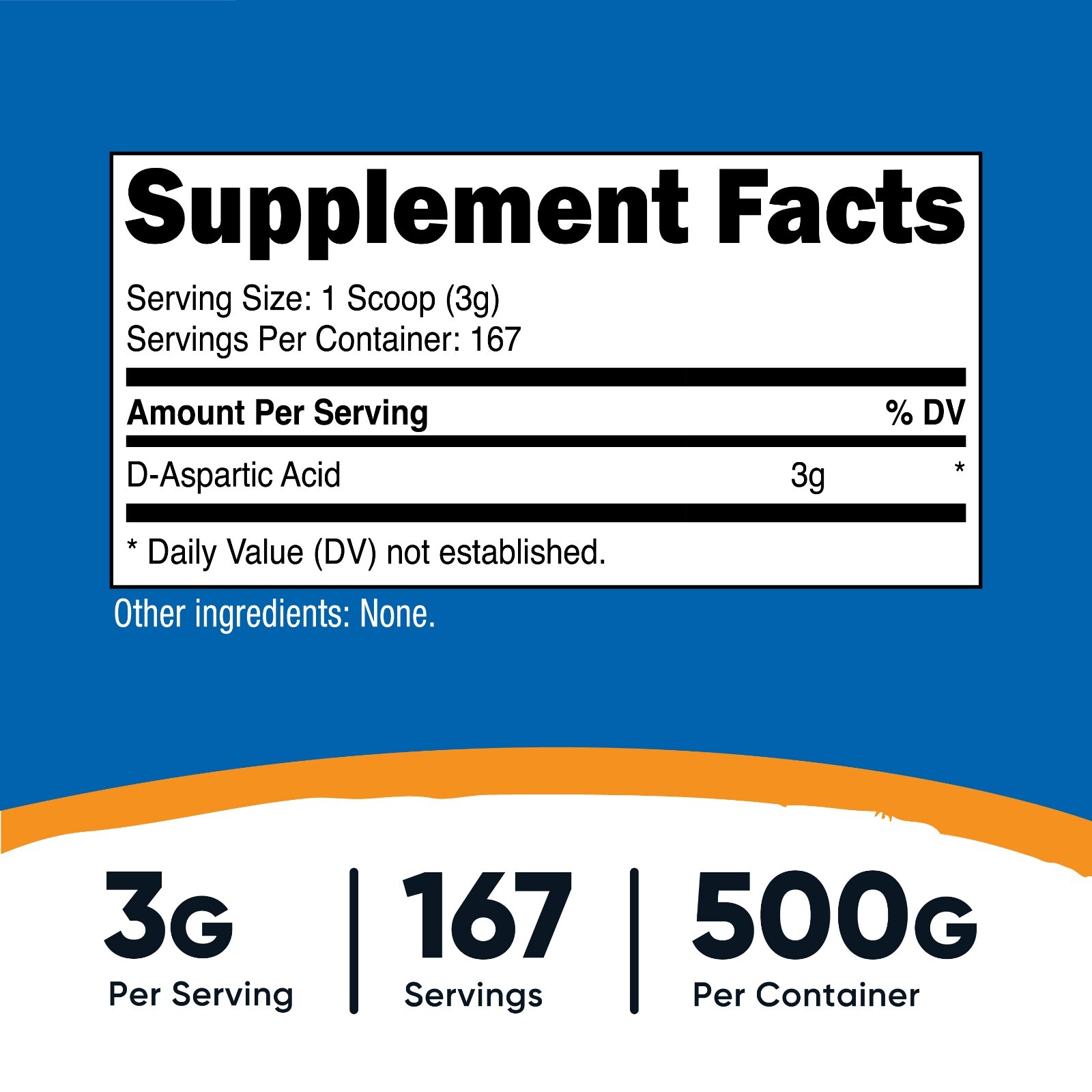 Nutricost D-Aspartic Acid (DAA) – 500G, 167 Servings, Non-GMO, Gluten Free
