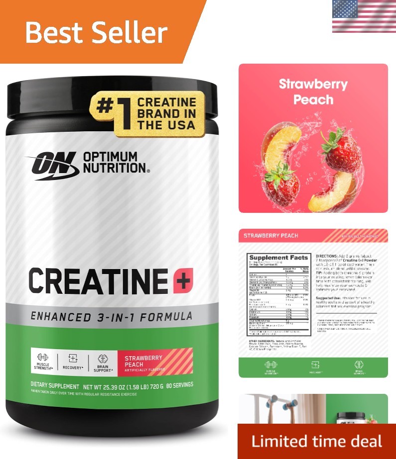 Creatine Monohydrate Plus Powder, Strawberry Peach Flavored Creatine Performa…
