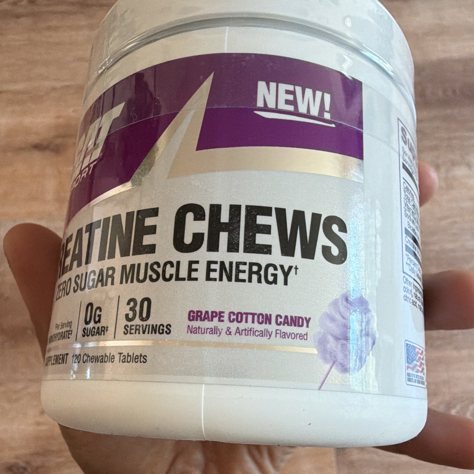 GAT Sport Creatine Chews Zero Sugar, Grape Cotton Candy 120 Tablets Exp 11/2027