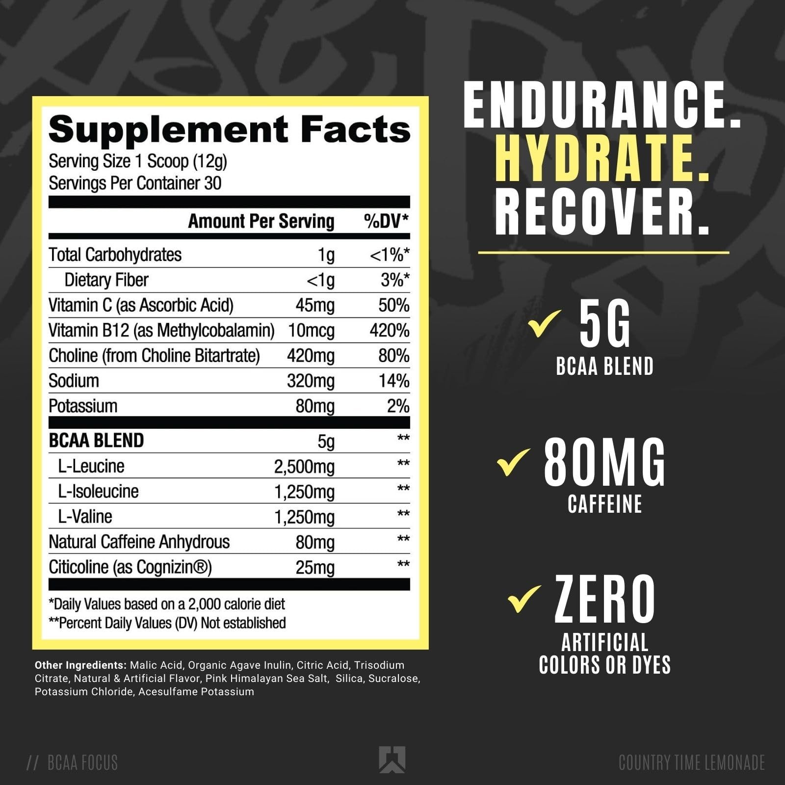 BCAA Supplement with Caffeine Electrolytes for Hydration Focus and Energy