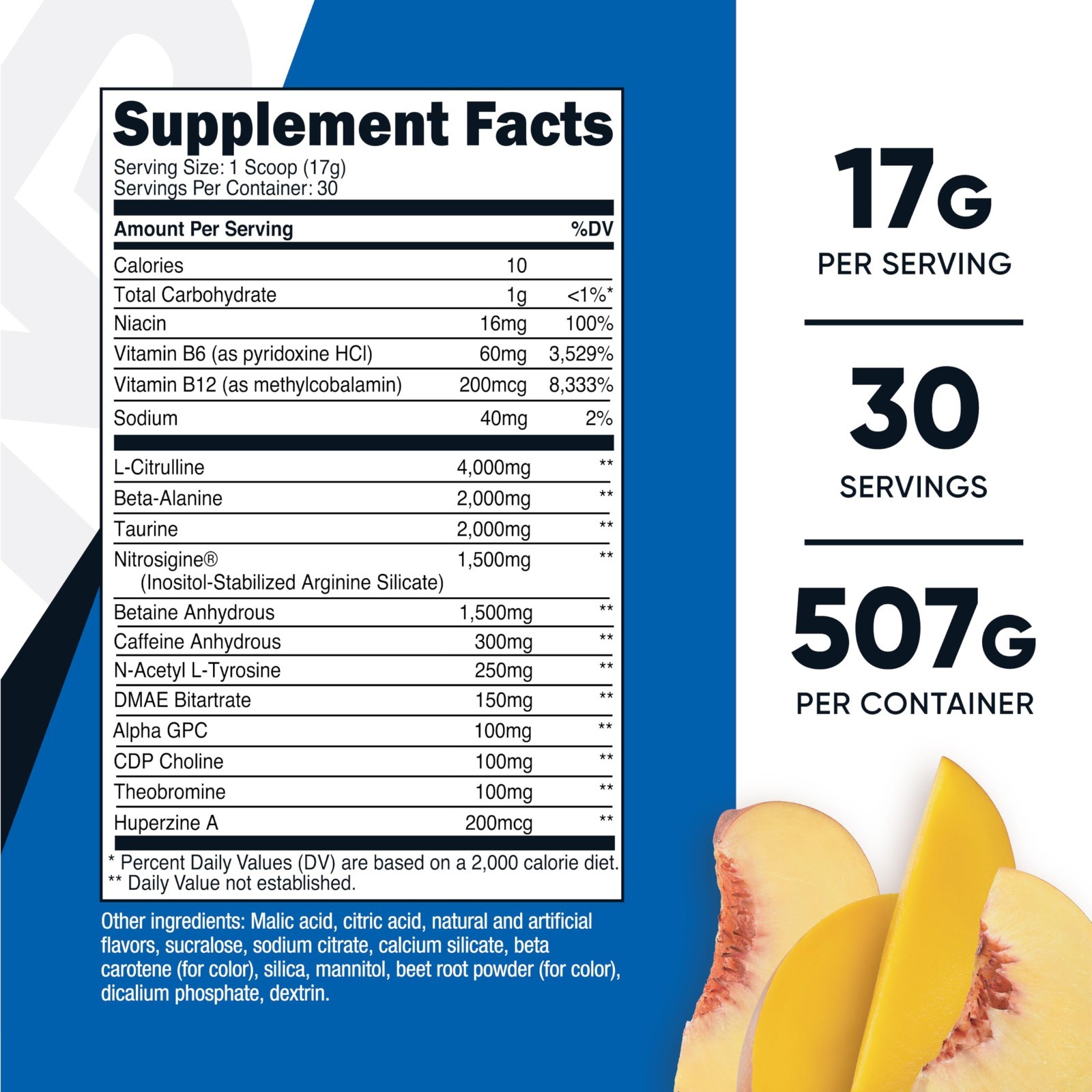 Extreme Pre-Workout Powder Complex – Peach Mango Flavor, 30 Servings, Vegan, GMO