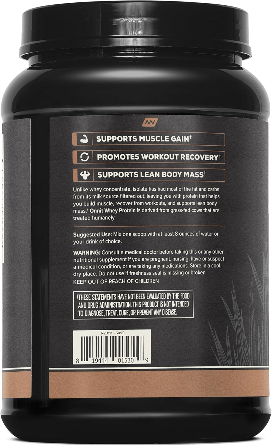 ONNIT Grass Fed Whey Isolate Protein, Mexican Chocolate, 30.7oz