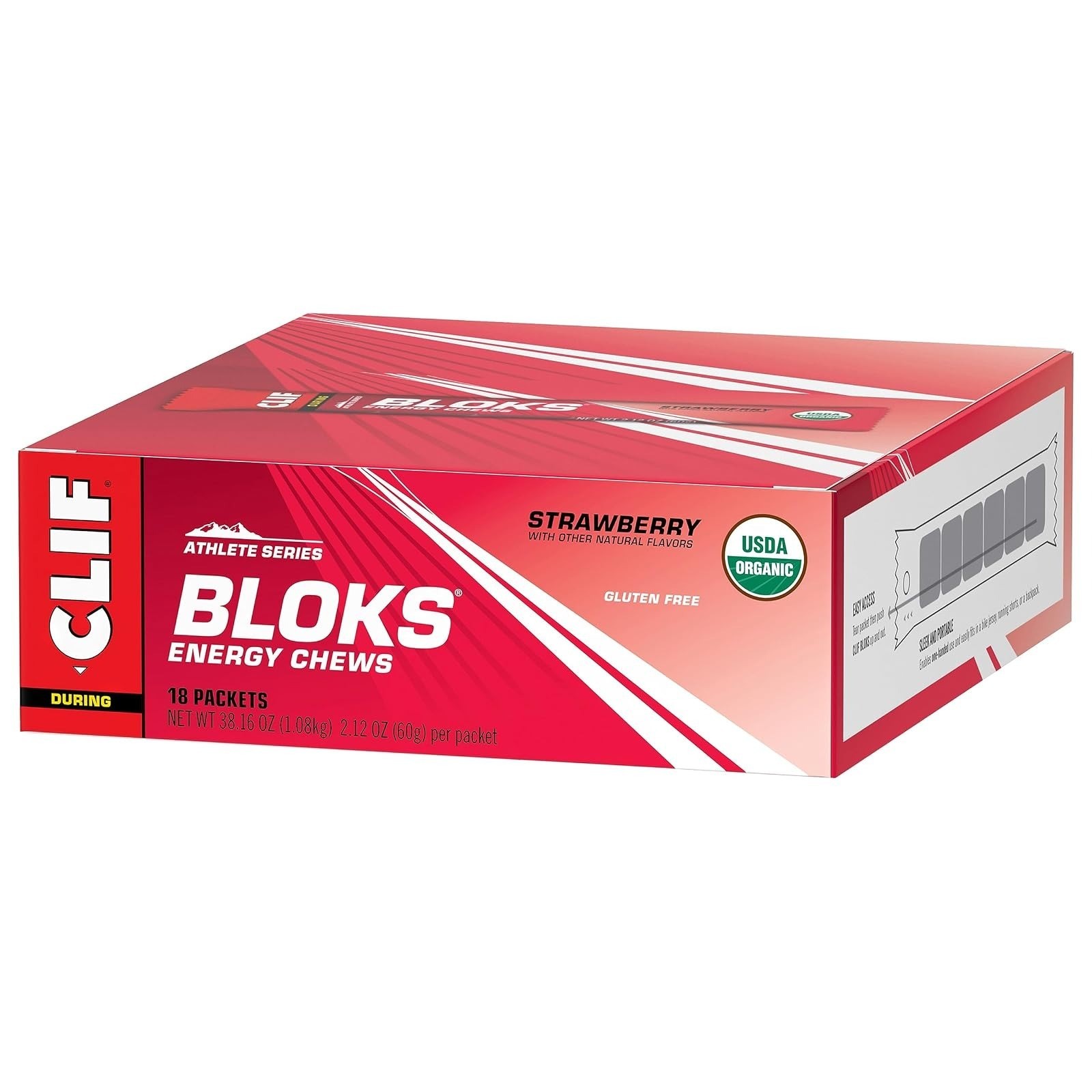 CLIF BLOKS Strawberry Flavor Energy Chews – Plant Based, Non-GMO, 18 Count