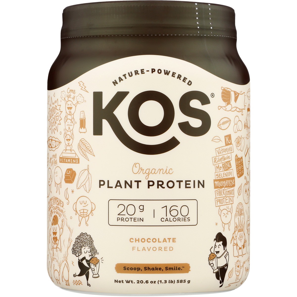 Kos Natural Powered Organic Plant Protein Powder Chocolate 20.6 Oz 1 Pack