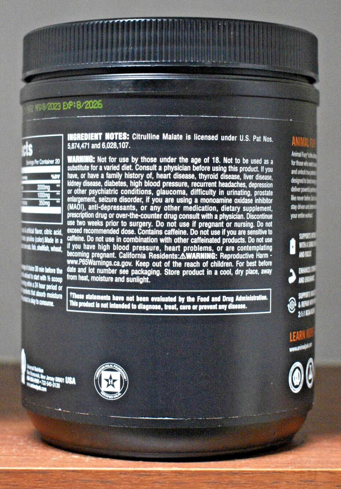 Animal Fury Green Apple 20 Servings Pre-Workout Stack 11.3oz Universal Nutrition