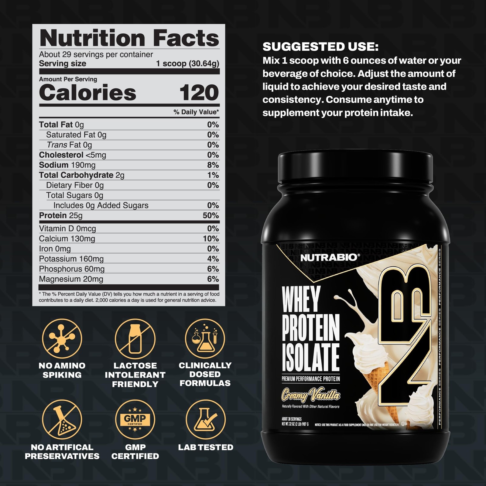 NutraBio 100% Whey Protein Isolate Protein Powder, 25g Protein with Complete …