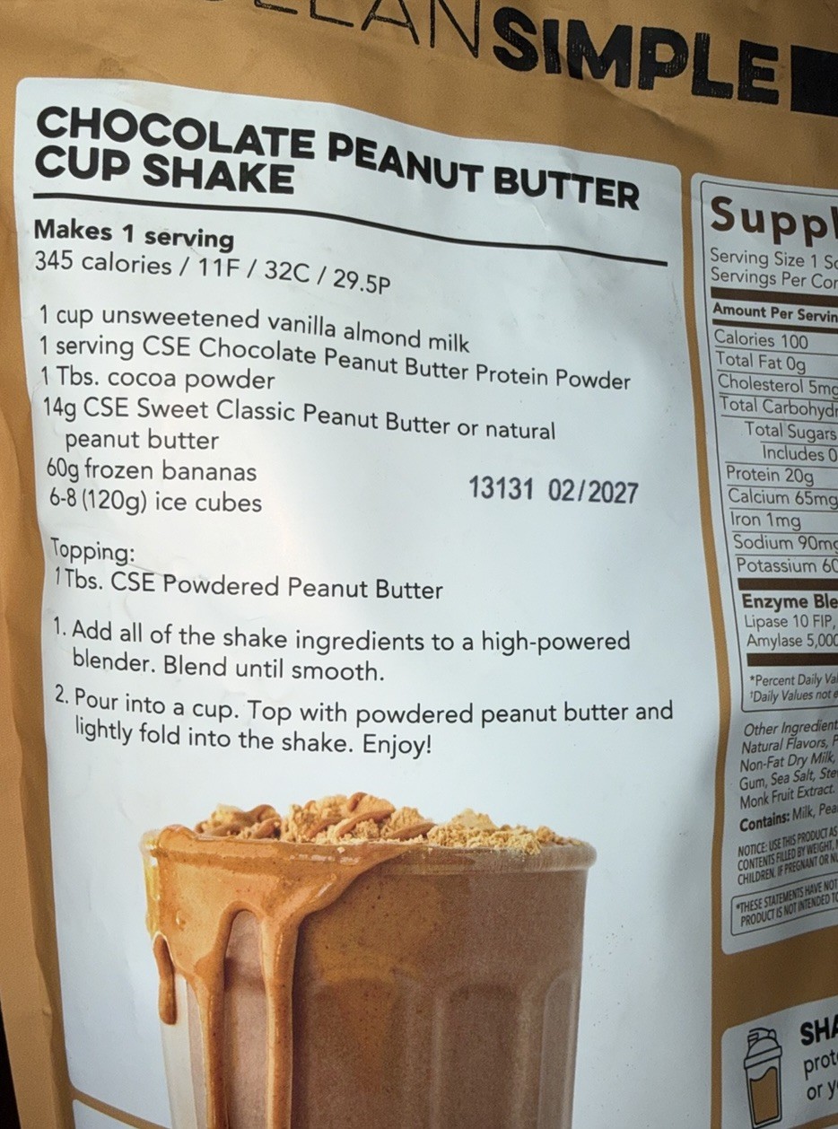 Clean Simple Eats Whey Protein Powder, Chocolate Peanut Butter 30 Servings