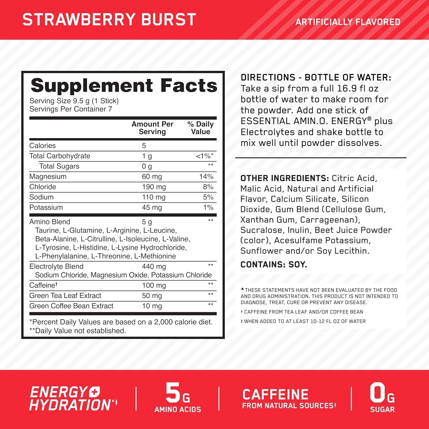 Optimum Nutrition Essential Amino Energy Plus – 7 Pack Strawberry Electrolytes