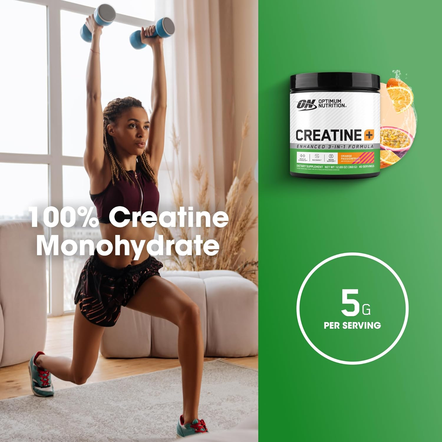 Creatine Monohydrate plus Powder, Orange Passionfruit Flavored Creatine Perfo…