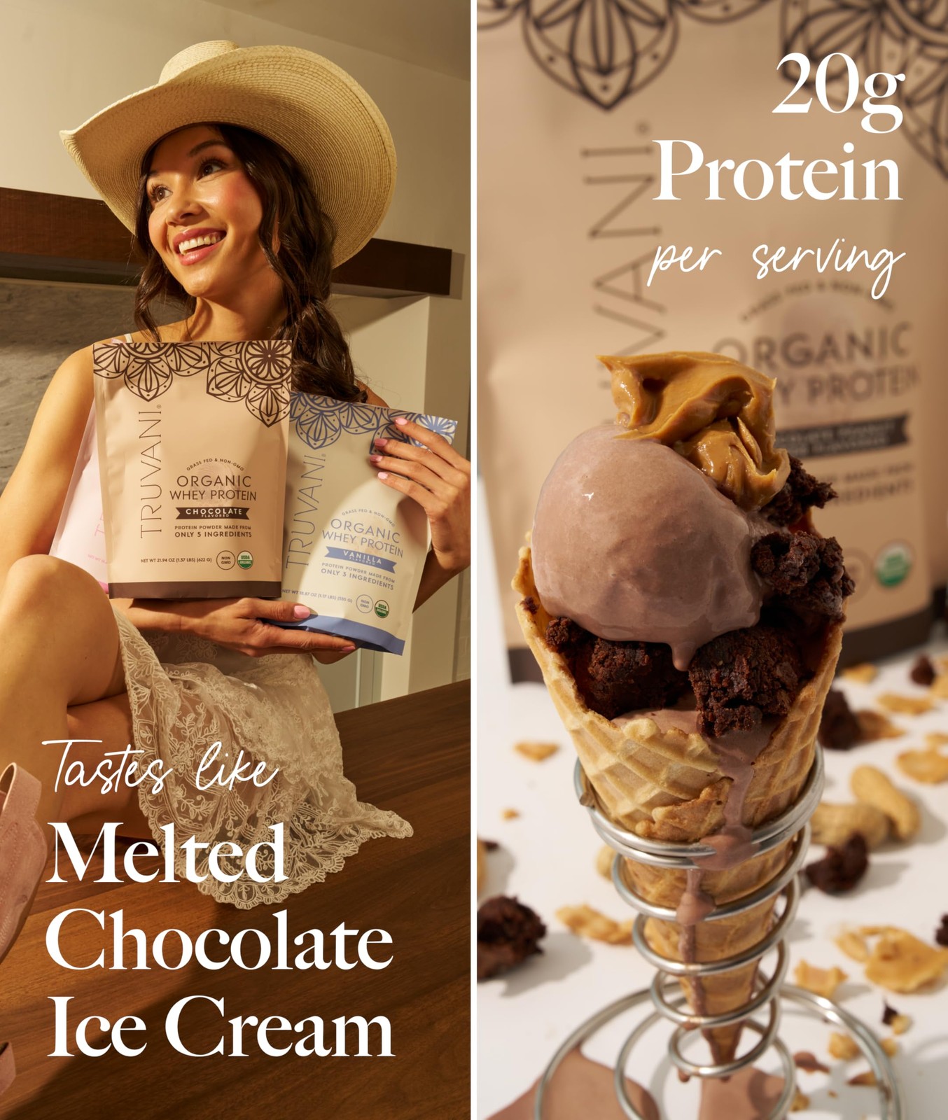 Truvani Organic Whey Protein Powder | Chocolate | 1 Serving | 20g Grass Fed W…