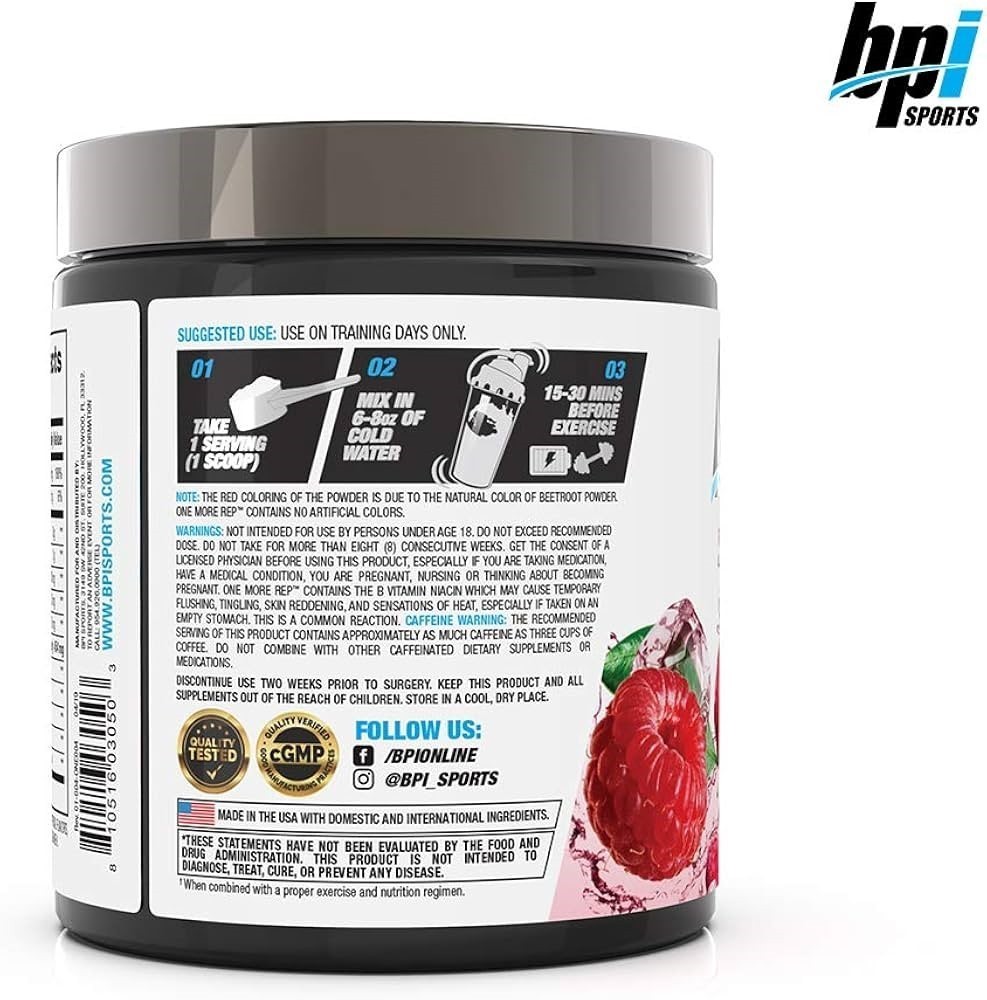 1MR One More Rep Raspberry Tea Pre-Workout Performance Supplemnt BPI Sports 2/26