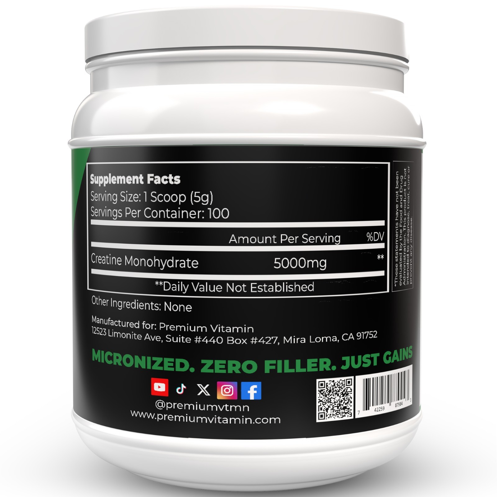 Creatine Monohydrate Powder 5000mg – 5 Grams Per Serving