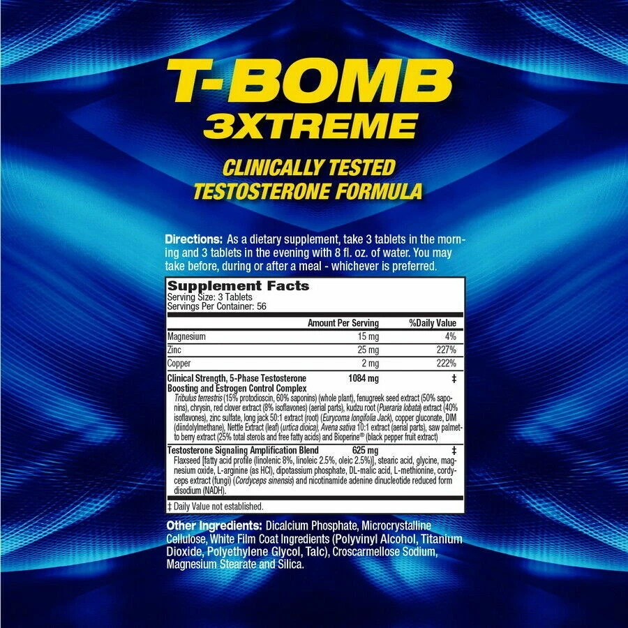MHP T-BOMB 3XTREME – Testosterone Support – 168 Capsules – Pack of 3
