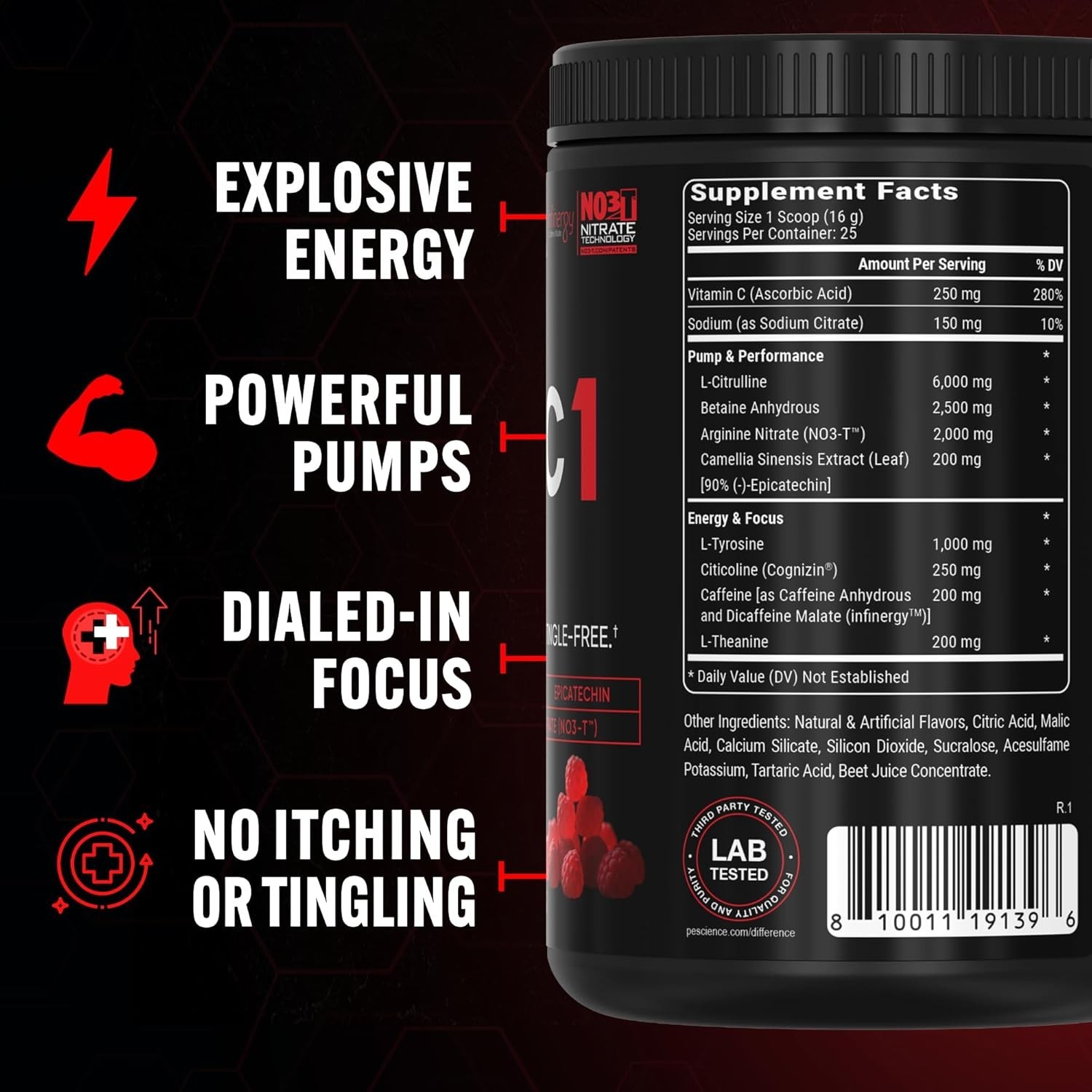 PEScience Prolific-1 Pre Workout Powder Tingle-Free – Red Razz Candy 14.1 oz